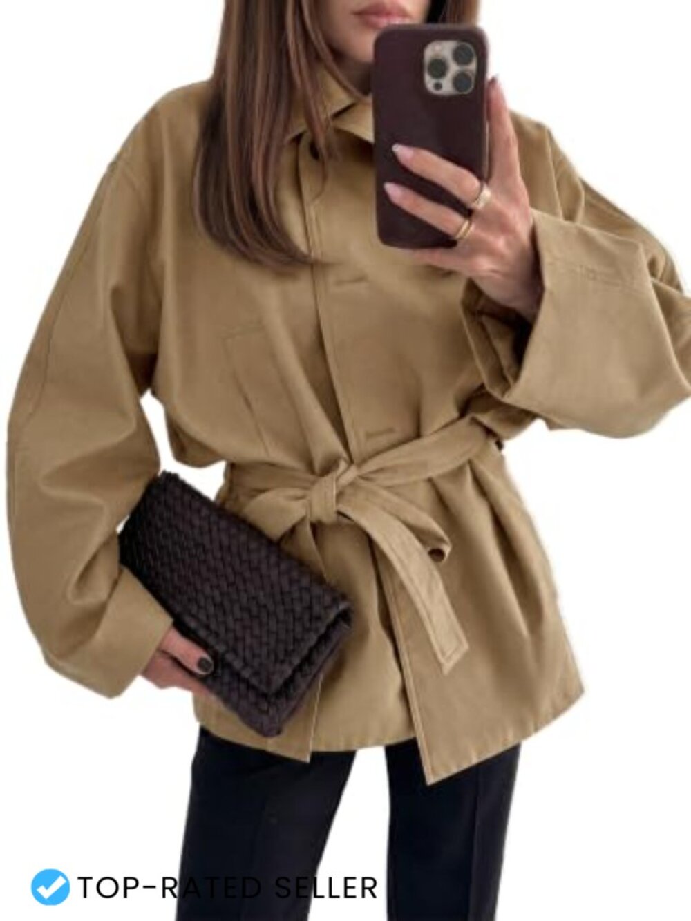 Oversized Trench Coat Stand Collar Belted Lightweight Fall Jacket